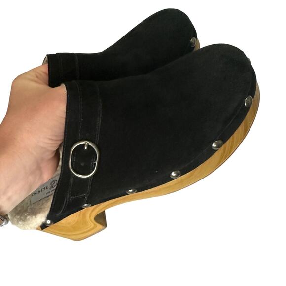 Chinese Laundry Carlie Clog Black Suede Wooden Shoe Women Size 10 Shearling - Picture 14 of 14